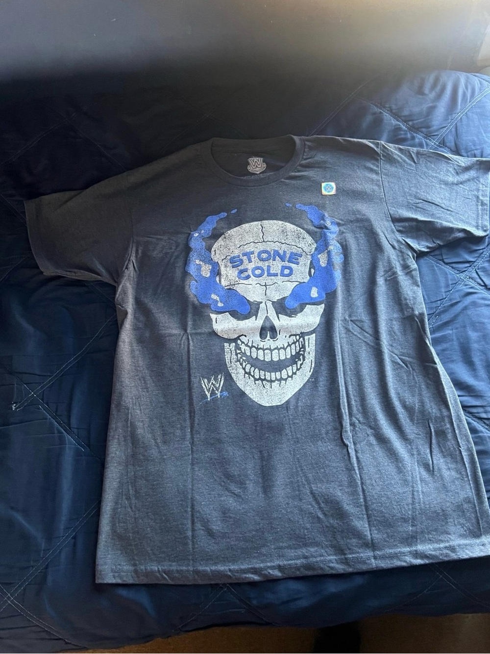 WWE Stone Cold Skull Tee - Black with Blue Flames